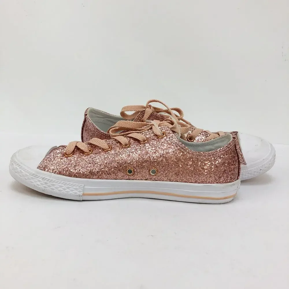 Converse Girls All Star Chuck Taylor Sneaker Sz 5 Dust Pink Glitter Low Top